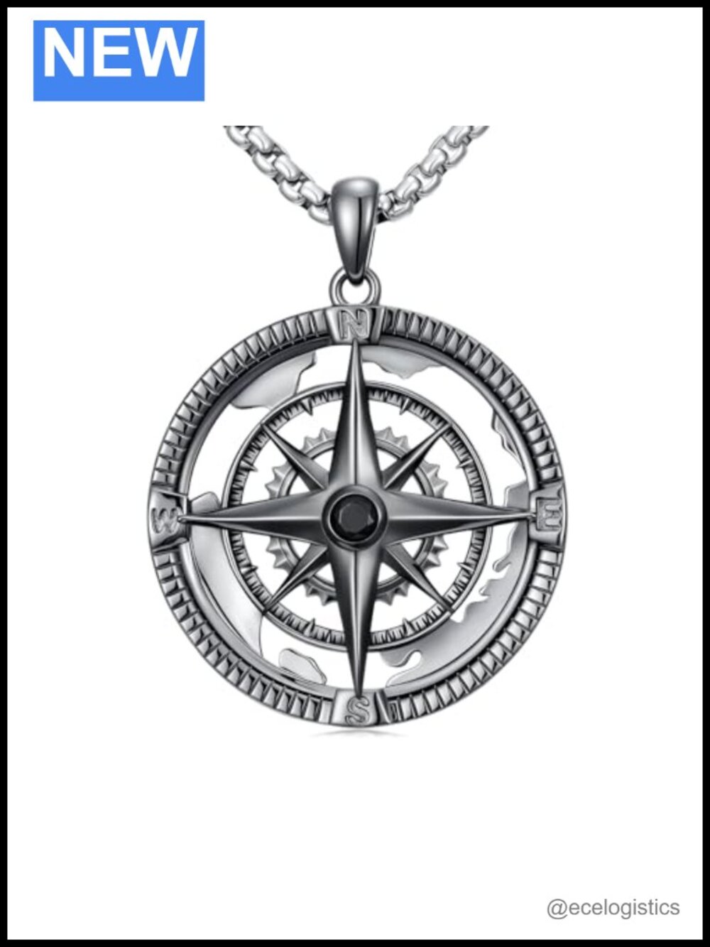 Sterling Silver Compass Necklace Abalone Diamond Accent Adjustable 20in Nautical